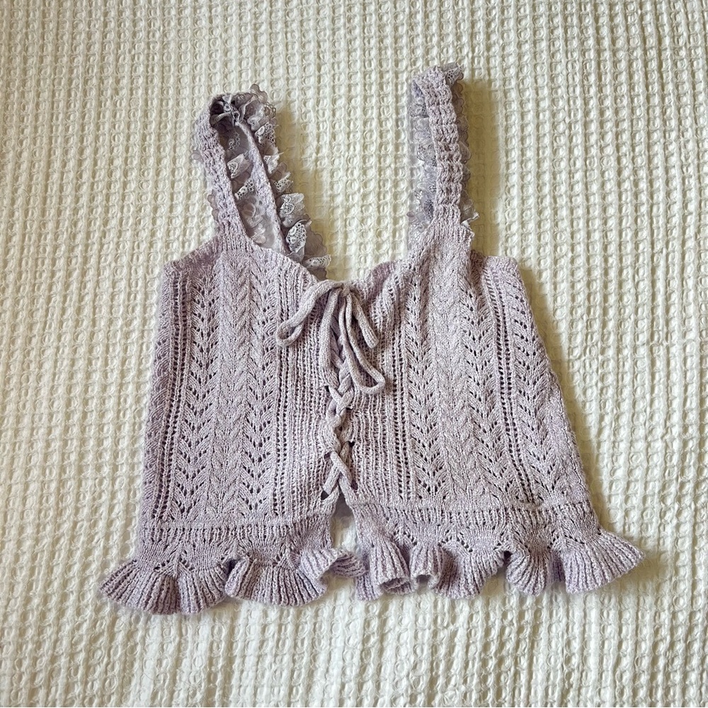 Cider lilac Lace Trim Knit Tank Top
